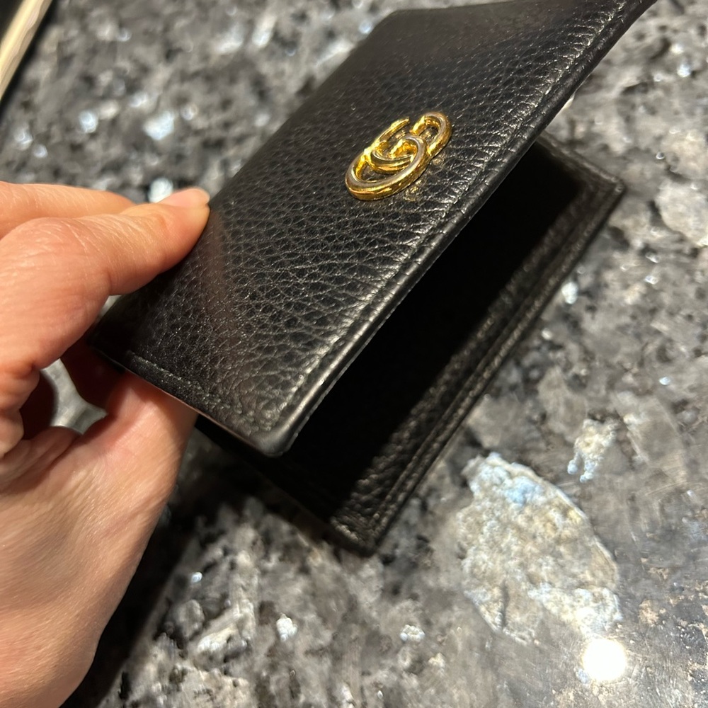 Gucci Black Pebbled Leather Card Holder with Gold Double G - Picture 5 of 5